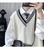 Spring Summer Autumn Solid Patchwork Irregular Stripes Casual Pullover Tess Vest Men Loose Knitted Top Sweater Gentle Students