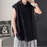 Summer Casual Pullover Shirt Tess Vest Men's Loose Cool Boy Versatile Sports Tops Solid Print Waffle Sleeveless Vest Hoodie