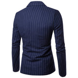 Men Long Sleeve Blazer Stripe Pattern Decorative Chest Pocket Design Causal Business Fashion Slim Fit Double-breasted Men Blazer