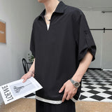 Summer New Men's Korean Light Luxury Shirt Half Sleeve Shirts Neutral Fashion Casual Oversize Ice Silk Fabric Short Sleeved Top