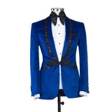 Blue Velvet Mens Suits for Wedding Slim Fit Prom Grooms Wedding Tuxedos 2 Pcs Shawl Lapel Black Sequins Terno Blazer with Pants