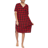 Loose Men's Pajamas Spring Medium Short Sleeve V-neck Plaid Printed Nightdress Cotton Nightgown Casual Pijamas for Men Sleepwear