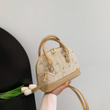 Fashion Lace Top-handle Bags For Women Casual Patchwork Straw Shoulder Bag Ladies Handbags Shell Crossbody Bags