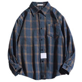 Spring and Autumn Men's Trendy Casual Loose Long-sleeved Retro Plaid Shirt