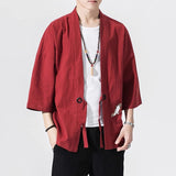 2023 Summer Men's Kimono Jackets Cardigan Mens Lightweight Casual Cotton Blends Linen Seven Sleeves Open Front Coat Outwear