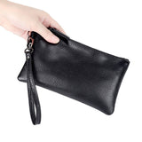 Genuine Leather Women Clutch Wallet High Quality Real Cow Leather Long Wallets Wrist Strap Female Purse Solid Money Phone Bag