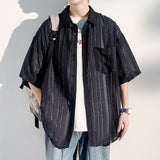 Spring Men's Corduroy short sleeve Shirts Fresh Harajuku Neutral Woman Fashion Casual Oversize Hip Hop College Shirt Coat 2023