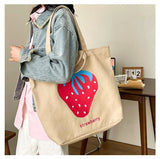 Canvas Tote Bags for Women 2023 Cute Strawberry Printing Handbags Girls Fashion Casual Shopping Bag Large Capacity Shoulder Bags