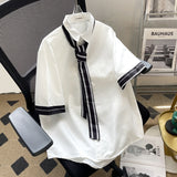 Shirts Men Unisex Preppy Clothing Summer Striped Streetwear Korean Fashion Y2k Teens Camisas Baggy Chic Vintage Handsome INS New