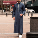 Muslim Fashion Men Clothes Jubba Thobe Islamic Men Clothing Arab Middle Eastern Kaftan White Printed Zipper Muslim Dress For Man