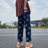 2023 Summer Men's Flower Printing Streetwear Casual Pants Elastic Waist Loose Sweatpants Black/Brown Color Trousers M-5XL