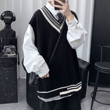 Spring Summer Autumn Solid Patchwork Irregular Stripes Casual Pullover Tess Vest Men Loose Knitted Top Sweater Gentle Students