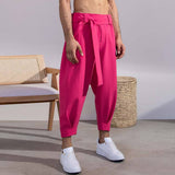 2023 New Men's Fashion Solid Color Pants Drawstring Casual Harem Trouser Chinomen's Loose Wide Leg Pant Trousers S-3XL