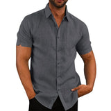 Cotton Linen Hot Sale Men's Short-Sleeved Shirts Summer Solid Color Turn-down collar Casual Beach Style Plus Size