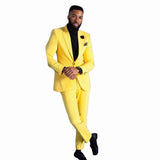 Yellow Suits for Men Slim Fit Single Breasted For Wedding Prom Party Wear 2 Piece Jacket With Pants African Fashion Groom Tuxedo