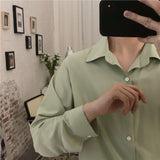 2023 Spring New Shirt Men Blue Simple Silk Shirt Long Sleeve Solid Color Loose Casual Fashion Designer Men Dress Shirt Blouses