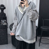 Spring Summer Autumn Solid Patchwork Irregular Stripes Casual Pullover Tess Vest Men Loose Knitted Top Sweater Gentle Students