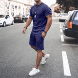 Men's Sports Suit Summer Breathable T-shirt 2 piece Set Men Solid Color Fitness Gyms Running Sportswear Male Tracksuit 2023 New