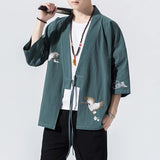 2023 Summer Men's Kimono Jackets Cardigan Mens Lightweight Casual Cotton Blends Linen Seven Sleeves Open Front Coat Outwear