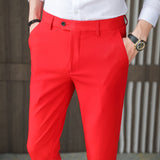 British Style Summer New Ankle Length Suit Pants For Men Clothing 2023 Business Casual Formal Wear Slim Fit Straight Trousers