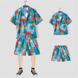 2 Piece Sets Men Beach Fashion M-3XL Baggy Handsome Print Shirts Shorts Hawaiian Holiday Unisex Thin Summer Vintage Clothing Ins