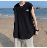 Spring Summer Casual Pullover Shirt Tess Vest Men's Loose Sleeveless Cool Boy Versatile Sports Tops Solid Alphabet Print Waffle