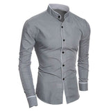 Men Slim Standing Collar Shirt Classic Solid Color Personality Cardigan Business High-end Long-sleeved Shirt