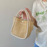 Summer Straw Bag Women Fashion Casual Designer Handbag Ladies Solid Color Woven Shoulder Bag Holiday Beach Small Bucket Bag