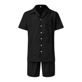 Men's Summer Casual Loose Two Piece Sets Beach Solid Workwear Pocket Linen Man Suit Short Sleeve Button Shirt And Shorts Outfits