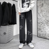 Men's High Street Jeans Loose Jeans Long Pants Hip Hop Men's Hong Kong Style Embroidered Loose Wide Leg Pants Boyfriend Jeans