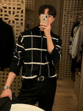 Lapel Plaid Men's Sweater Autumn Korean Fashion Loose Fashion Top 2023 Long Sleeve Male Pullover Casual Temperament 9A5786