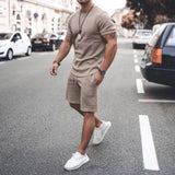 Men's Sports Suit Summer Breathable T-shirt 2 piece Set Men Solid Color Fitness Gyms Running Sportswear Male Tracksuit 2023 New