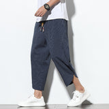 2023 Summer Casual Men's Pants Harajuku Striped Baggy Pants Cotton Linen Wide Leg Harem Trousers For Men