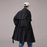 Elegant Men's Trend Trench Coat Outerwear Belte Cotton Windbreaker Jaqueta Jacket Oversized Overcoat Male British Trench For Men