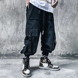 Ilooove Techwear Ribbons Tactical Cargo Baggy Pants Jogger Men Casual Letter Hip Hop Teenager Sweatpants Joggers Cropped Pants For Men