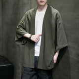 2023 Summer Men's Kimono Jackets Cardigan Mens Lightweight Casual Cotton Blends Linen Seven Sleeves Open Front Coat Outwear