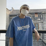 Washed T-shirt Men Hip Hop Oversize Letter Printed Summer Cotton Short Sleeve Tee High Street Harajuku Unisex Couples Top