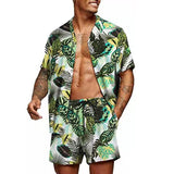 2023 Summer Hawaii Print Sets Men Hawaii Short Sleeve Shirt Shorts Two Piece Clothing Set Casual Palm Tree Floral Beach Suit