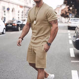 Men Clothing T-shirt Suits Shorts and T Shirt Set Solid Colored Crew Neck Drawstring 2 Piece Apparel Designer Sportswear Classic