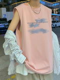 Cloud Print Cotton Vest Men's Summer Trend Large Size Tees Hong Kong Style Hip-hop Sleeveless T-shirt Men's Pink Vest