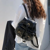 Black Leather Womens Backpack Vintage Stylish Casual Backpack Large Capacity College Style Aesthetic Motorcycle Female Bag