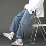 2023 New Street Casual Baggy Jeans Men's Korean Fashion Hip Hop Straight Wide Leg Trousers Couple Denim Pants Black Light Blue