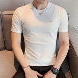 Black/White Summer Thin Ice Silk Short Sleeve T Shirts Men Clothing 2023 Round Collar Slim Fit Casual Basic Tees Homme Plus Size