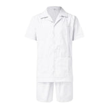 Men's Summer Casual Loose Two Piece Sets Beach Solid Workwear Pocket Linen Man Suit Short Sleeve Button Shirt And Shorts Outfits