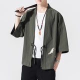 2023 Summer Men's Kimono Jackets Cardigan Mens Lightweight Casual Cotton Blends Linen Seven Sleeves Open Front Coat Outwear