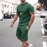 Men Clothing T-shirt Suits Shorts and T Shirt Set Solid Colored Crew Neck Drawstring 2 Piece Apparel Designer Sportswear Classic