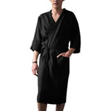 2023 New Men's Bathrobe Muslim Fashion Long Robes Three Quarter Sleeve Pocket Sleepwear with Sash Pajamas Robe Large Size 3XL