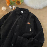 Corduroy Long Sleeve Polo Shirts for Men Fashion Retro Autumn and Winter New Loose Harajuku Casual Shirt Coat Men Clothing