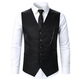 Men Suit Vest Coat Solid Color Metal Chain Decoration Classic Design Leisure Business Fashion Slim Fit Men Suit