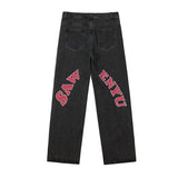 New Embroidered Jeans Men Straight Loose Wide-leg Pants Spring and Autumn Korean Fashion High Street Hip Hop Style Male Trousers